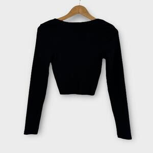lisadnyc The Drop Women’s Size XS Black Ribbed Scoop Back Long Sleeve Crop Top